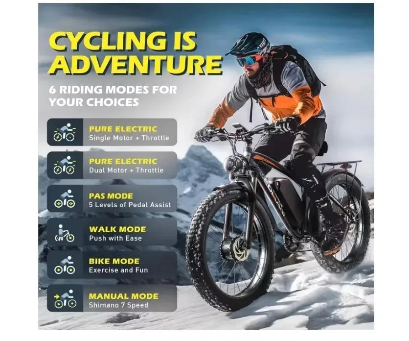 2024 New Electric Bike for Adult 2000W Peak 2500W Dual Motor Ebikes 23Ah 35MPH Fastest Ebike 26&#215;4.0 Fat Tire All Terrain Electri