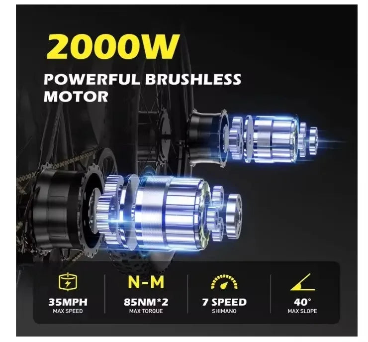 2024 New Electric Bike for Adult 2000W Peak 2500W Dual Motor Ebikes 23Ah 35MPH Fastest Ebike 26&#215;4.0 Fat Tire All Terrain Electri